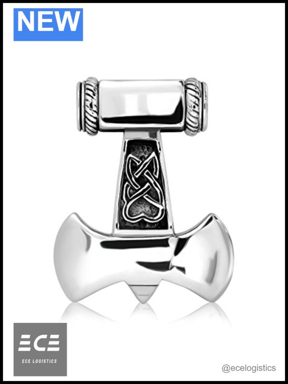 Sterling Silver 925 Viking Axe Thor Hammer Mjolnir Pendant Necklace